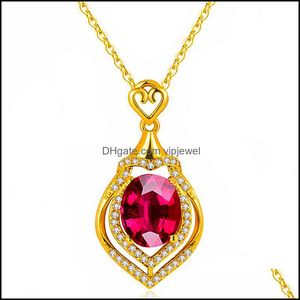 Pendant Necklaces 18K Gold Luxury Water Drop Pear Shaped Ruby Gemstone Necklace For Women Sier Wedding Jewelry Vipjewel Deli Vipjewel Dhyqp