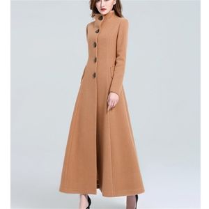 Kobiety zimowe płaszcze jesień i zimowy retro stały pasek kolorowy duży rozmiar wełniany płaszcz wełniany szczupły, cienki, długi płaszcz włosów żeńska 201215