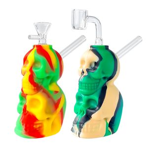 Narghilè Skull Bong in silicone con banger al quarzo da 4 mm e pipe ad acqua con ciotola in vetro, accessorio per fumatori