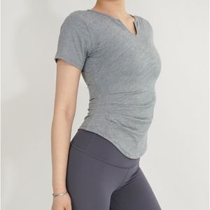 Lu Yoga z krótkim rękawem długie rękawy T Shirt Szybki suchy oddychający oddychanie Slim Fit V Ladies Top Yoga Sports Fitness