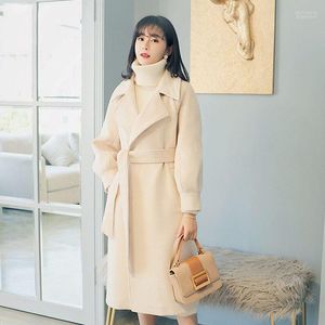 Kadın Yün Karışımları Uzun Ofis Lady Elegant Yakası Gevşek 2022 Moda Kış Dış Giyim Yün