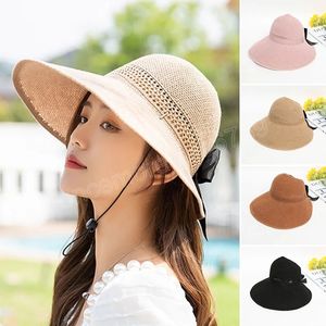Summer Women Sun Hat Bow Visor Caps Female Large Brim Empty Top Cap Outdoor Cycling UV Protection Hiking Driving Hats Sports Hat