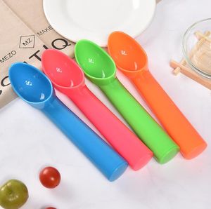 100pcs 17.5*3cm Sweet Color Ice Cream Scoop Spoons Plastic Melon Baller Thicken Cylindrical handle Dessert Spoon Kitchen Tool SN3355