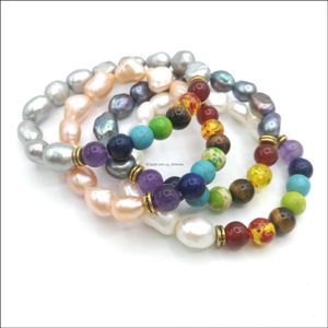 Bärade strängar armband smycken jln barock pärla pärlor sju chakra sötvatten pärlor helande stenyoga armband för gåva droppleverans