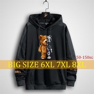 Плюс размер мужские толстовки печатания аниме женщин Harajuku Streetwear негабаритная толстовка стиль одежды длинный черный медведь 8xL 220402