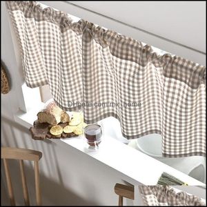 Gardin draperier tle sheer bomull linne grid kort romerskt fönster för hem levande rum dekoration voile i köket cafe plaid drop leverera