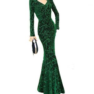 Elegant långärmad sequin maxi klänning golv längd stretchy bodycon party guld grön burgundy svart avslappnad klänningar