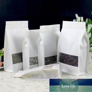 50pcs 3D White Stand up Paper Window Zip Lock Packaging Bag Resealable Snack Cookie Tea Coffee Spice Sugar Nuts Storage Pouches