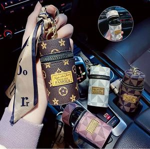 Designer Letter Key Rings Silk Scarf Lipstick Keychains Fashion PU Leather Purse Pendant Car Keyring Chain Charm Brown Flower Mini Bag Trinket Gift