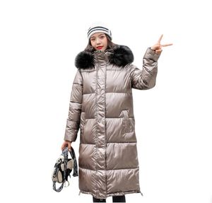 Women X-long Oversize Blue Down Jackets Thick Casual With Fur Epaulet 2022 Winter Female Down Coats Hooded Solid Piumini Donna