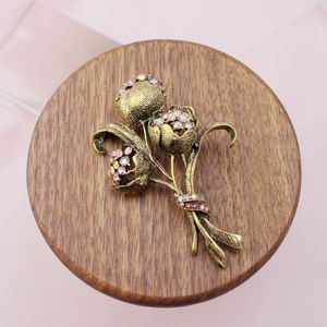 Pins Brooches Brooch AB Pink Rhinestone Crystal Flower Women Accessories Antique Bronze Pin For Mom 2022 Kirk22