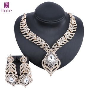 Fashion Crystal Rhinestones Heart Pendant Necklace Earrings For Women Bridal Wedding Party Accessories Decoration Jewelry Set