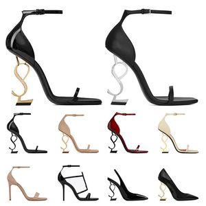 Wholesale black stiletto high heels resale online - women luxury Dress Shoes high heels patent leather Gold Tone triple black nude lady fashion sandals open toes stiletto heel Party b