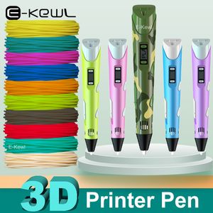 E kewl 3D Printer Pen PLA Filament Printing 3 D Graffiti DIY Drawing cil For Kids Children Toys Birthday Gift 220704