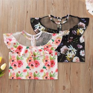 T-shirt Summer Sweet Baby Girl T-shirt Boho Casual Flower Print Flow Filato Trota Pullover Ruffer Tops Bambini Bambini Beach Topst-Shirts