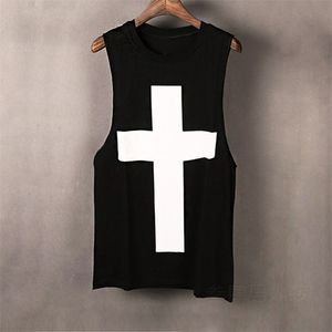 Men summer fashion punk rock hip hop tank top bodybuilding sleeveless shirt women cross printed casual vest street clothing 220530