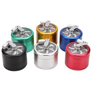 63mm Crank Herb Grinder CNC Aluminiumlegering Rökning Hand Torka Tobaks Slipmaskiner 4 Del Spice Pollen Crusher Cracker Multicolor Metal Mill Muller