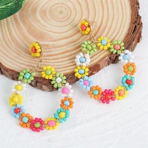 Stud Creative Round Hand Woven Flower Rice Beads Earring For Women Cute European Bohemian Aesthetic 2022 Jewelry AccessoriesStud Kirs22