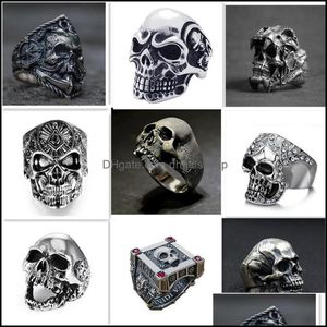 Wholesale 16mm rings for sale - Group buy Band Rings Jewelry Gothic Skl Ring Vintage Sier Color Punk Biker Metal Rock Skeleton Size Mm To Mm Mix Style Drop Delivery Njafj