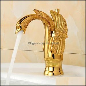 Elegant Shape Brass Gold Finish Bathroom Mixer Taps Deck Mount Basin Vessel Faucet Drop Delivery 2021 Sink Faucets Faucets Showers Accs H