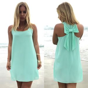 8 ألوان فستان الصيف أزياء القوس غير الرسمي نساء شماس صلب شاطئ شاطئ فستان شيفون ملابس النساء بالإضافة إلى الحجم