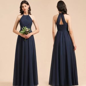 Элегантный темно -синий подружка невесты одевается на линию складки с ножом. Обороты длинные горничные платья для женщин -платья Женщины вечерние выпускные одежды плюс размер BM3005