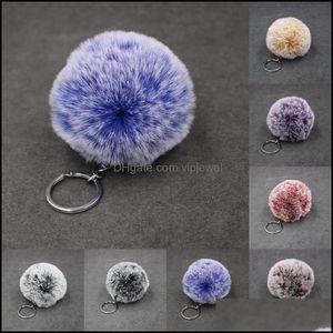 Portachiavi Accessori Moda Doppia Sfumatura di Colore Palla di Capelli Portachiavi Imitazione Pelliccia di Coniglio Borsa Ciondolo Auto 8 Cm Fiocco di Neve Palla di Pelo Chiave Dh8Yo