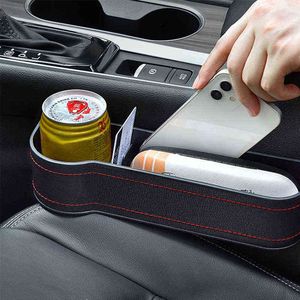 2PC Car Seat Gap Storage Box Cup PU Leather Pocket Catcher Car Organizer Phone Bottle Cups Holder Accessori auto multifunzionali Y220414