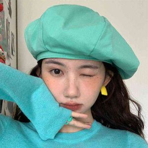 Koreansk version mode fast färg basker hatt kvinnlig vår och sommarmålare pumpa hatt moln hatt goros caliente para mujer j220722