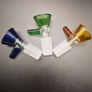 Dicke runde Trichter-Glasschüssel für Shisha 14 mm 18 mm Außenverbindungsfarbe mit Griff für Kräuter-Trockenölbrenner Rauchwerkzeuge Aschefänger-Bongs