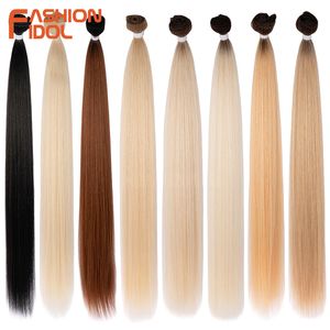 Bone Straight Hair Extensions Ombre Blonde Bundles Super Long Synthetic 24 Inch Full to End FASHION IDOL 220622