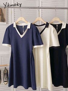 Yitimoky vestido mulheres sólidas misturadas coreanas retalhos verão 2022 roupas de rua casual de manga curta, cintura solta vestido de festa y2205526