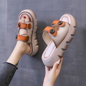 Summer Leather Slippers Women's Fashion Comfortable Sponge Soft Bottom Outdoor Personality Leisure Versatile Beach Sandals