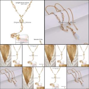 Pendant Necklaces Pendants Jewelry Fashion Long Moonstone Pearl Necklace Chain Bone Women Apparel Access Dhdzb