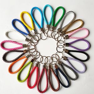 39 Colors Braided Leather Rope Keychain Car Decor Keyring Metal Ropes Rings KeyChain Couple Keyrings Storage Bag Accessories BH6322 TYJ