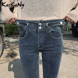 Skinny Jeans kadın yüksek bel çift düğmesi jean sıska mujer denim pantolon bahar yüksek bel jean kadınlar ile kadın kot pantolon 210302