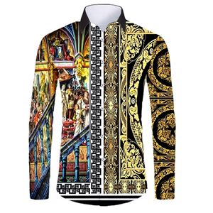 Ujwi Casual Blouse Homme Baroque Banquet Shirt Paisley Church Black Gold Men Shirt Luksusowa koreańska koszule z długim rękawem 5xl 220623