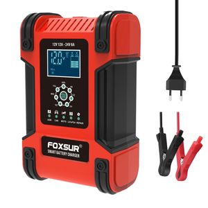 Foxsur 24V 12V 12A Car Battery Charger for AGM GEL WET Lead Acid Motorcycle Battery Automatic 7-stage Smart Battery Charger