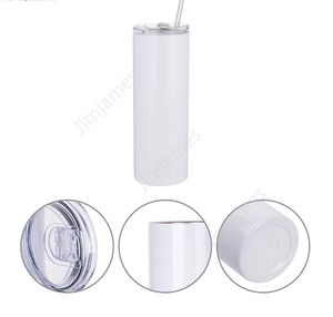 20oz sublimation skinny tumblers straight blank white skinny tumbler with lid straw 20 oz Stainless steel vacuum insulated sippy cups Sea Shipping 50lots DAJ471