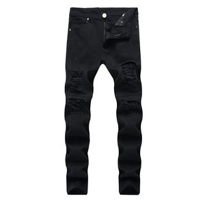 Jeans Pria Berjumbai Celana Fashion Muda Lurus Kecil Elastis Mikro Trendi Empat Musim untuk Pria Ukuran Besar 220817