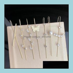 Andra örhängen smycken Fashion Crystal Piercing Earring Studs Bride Ear Cuff Cler Hook Högkvalitativ strass för DHS7Z