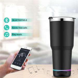 30oz/900ml Bluetooth Music Tumbler Set Handfree Phone Mug Detachable Speaker Bottom Sound Cup USB Charging 18/8 Stainless Steel Insulated Vacuum 2-Wall With Straws