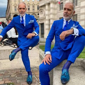 Royal Blue Men Tuxedos Tuxedos Dwuzromipowe Spodnie Stuts Przystojny strój na balu imprezę Formalną kurtkę i spodnie