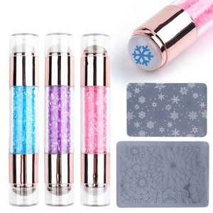 Double Head Silicone Nail Art Malles Stamping Kit med Scraper för naglar Stamper Manicure Set Tools NAP014