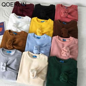 Qoerlin Candy Color Solid Sweatshirts 여성 Harajuku Solid Pullovers Female Solid Winter Velvet Chic Kawaii Sweatshirts Tops 210412