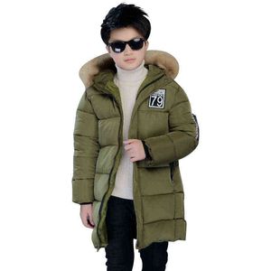 Boys Winter Mid-Length Thick Cotton Jacket Boys Digital Print Large Fur Collar Hooded Bread Jacket Boys Fashion Warm Cotton Jacket J220718