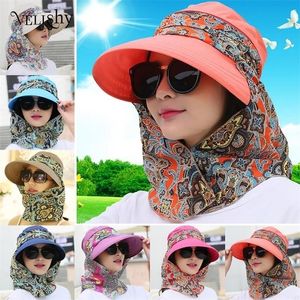 Fashion Women Summer Outdoor Riding AntiUV Sun Beach Foldable Sunscreen Floral Print Caps Neck Face Wide Brim Hat 220627