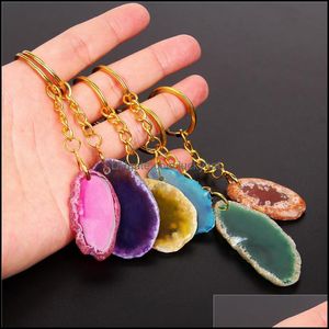 Mücevherat Mücevherat toptan satış-Anahtar Yüzük Takılar Irregar Doğal Agates Kadınlar İçin Dilim Zinciri Çanta Hangle Erkek Araba Tutucu El Yapımı İyileştirici Reiki Druzy Ke DH6QR