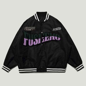 Streetwear Harajuku Furry Letters Stickbaseball Bomber Jacken Herren lässig übergroß