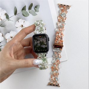 Sköldpaddsskalfjärilareshartslandarmband för Apple Watch Series 7 6 5 4 3 2 SE Rostfritt stål Buckle Band Iwatch 40mm 41mm 45mm